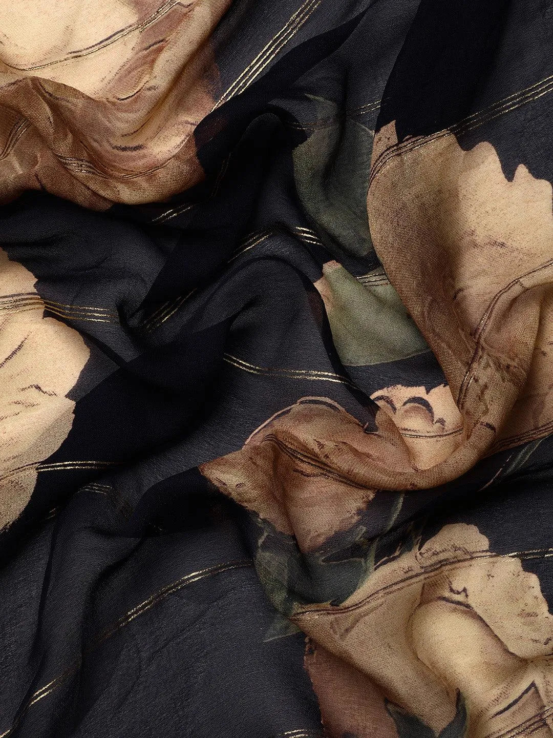 Navy Blue Printed Georgette Saree - Libas 