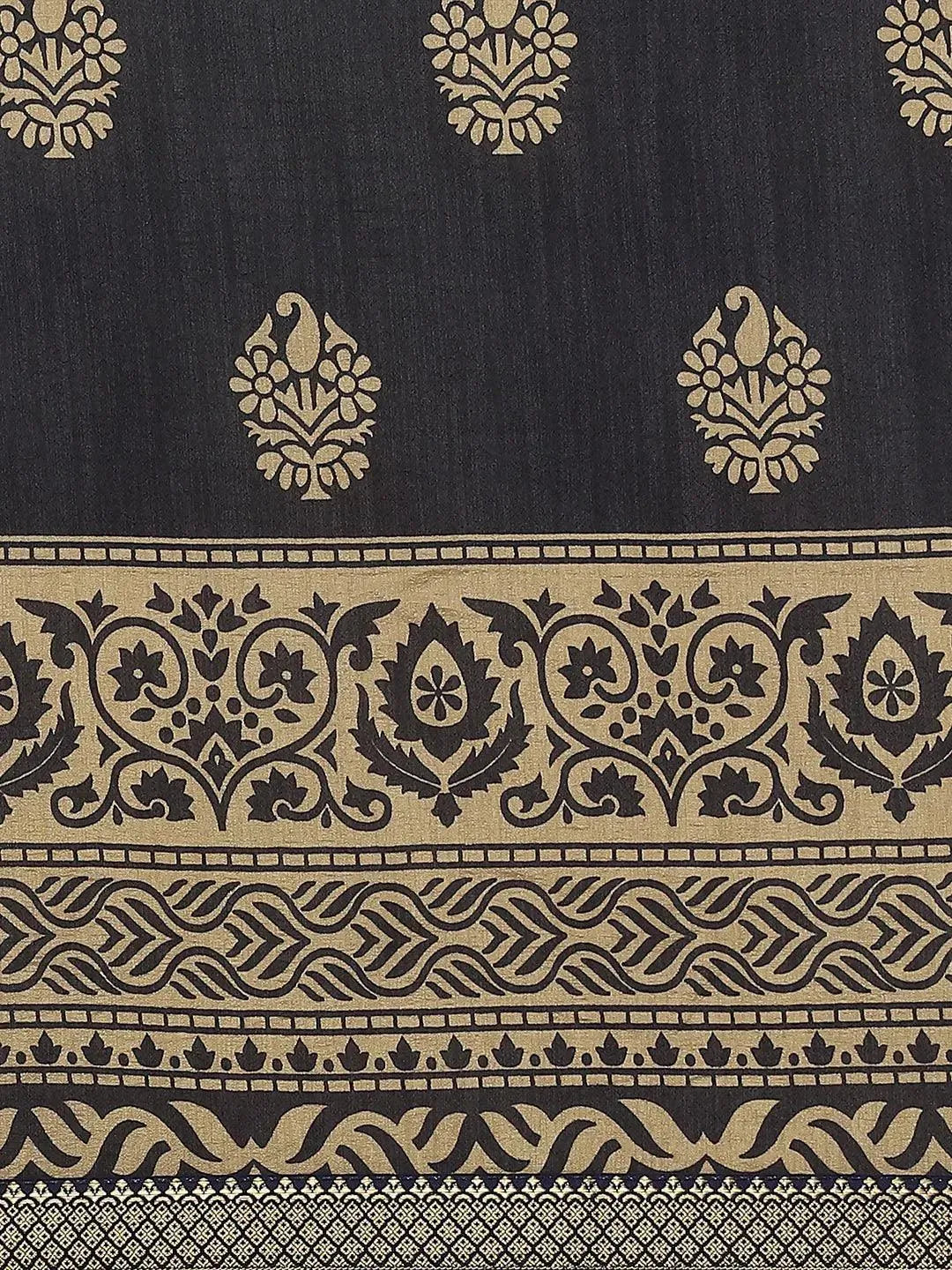 Navy Blue Printed Polyester Saree - Libas 