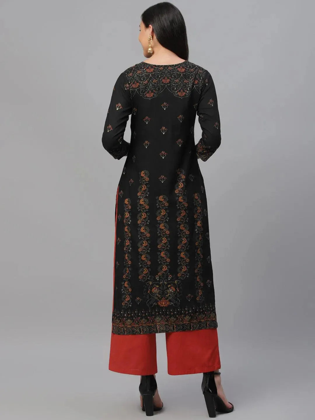 Navy Blue Printed Rayon Kurta - Libas