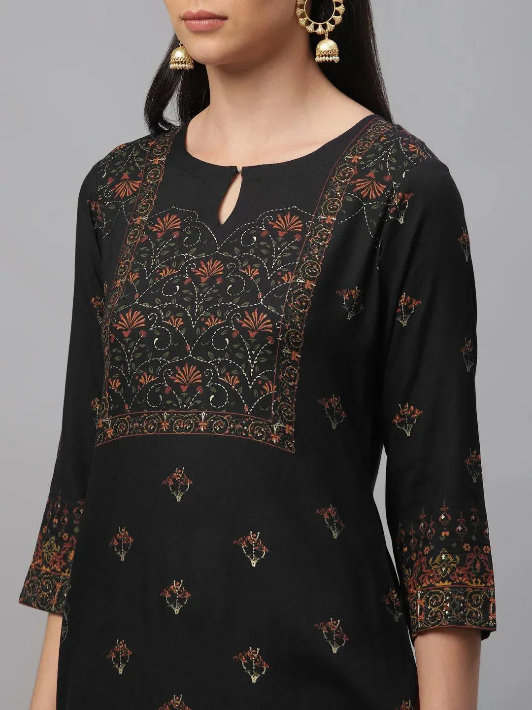 Navy Blue Printed Rayon Kurta - Libas