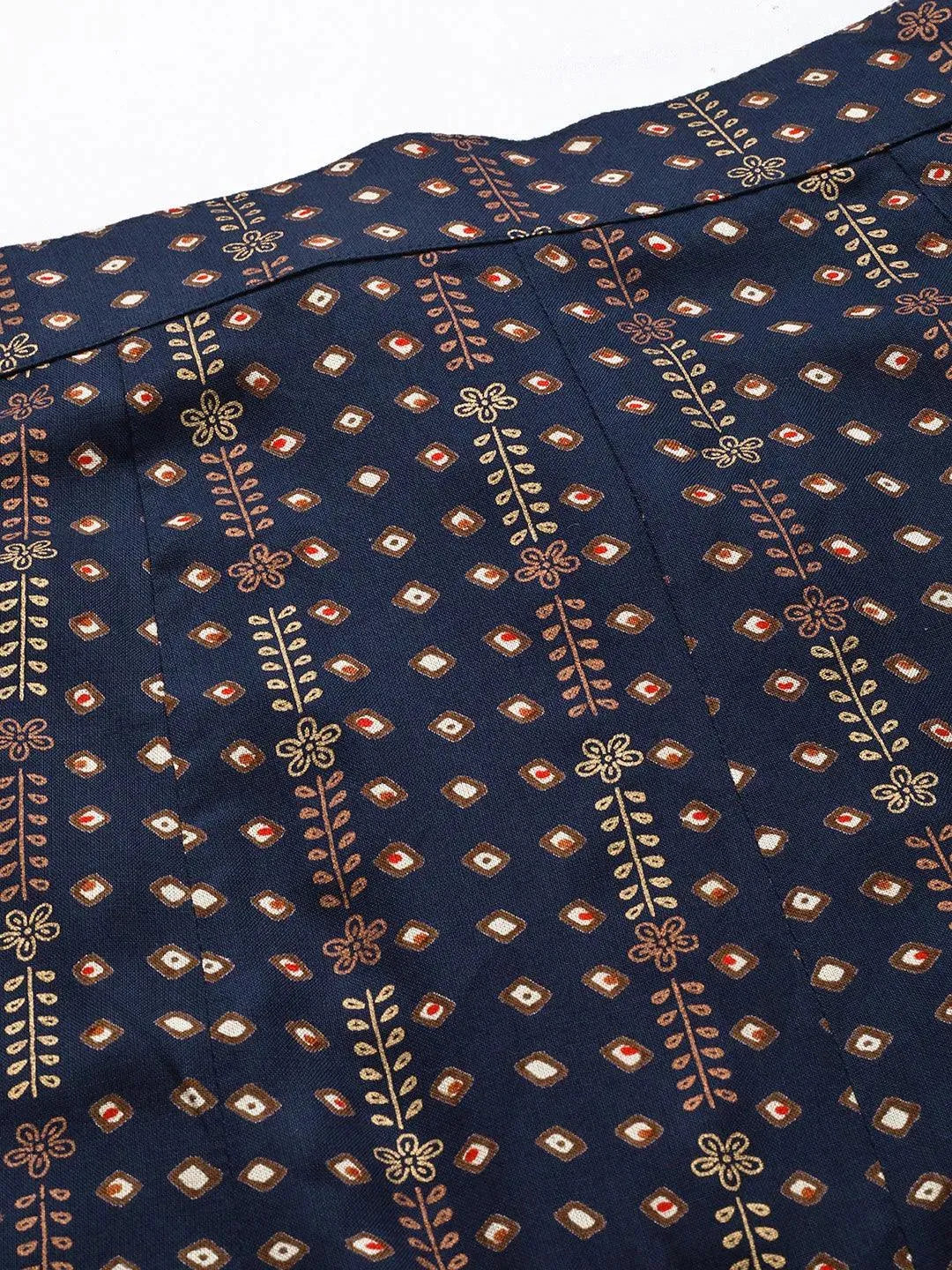 Navy Blue Printed Rayon Skirt - Libas 