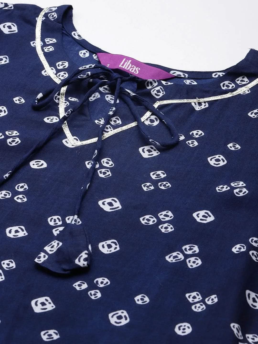 Navy Blue Printed Rayon Straight Kurta - Libas 