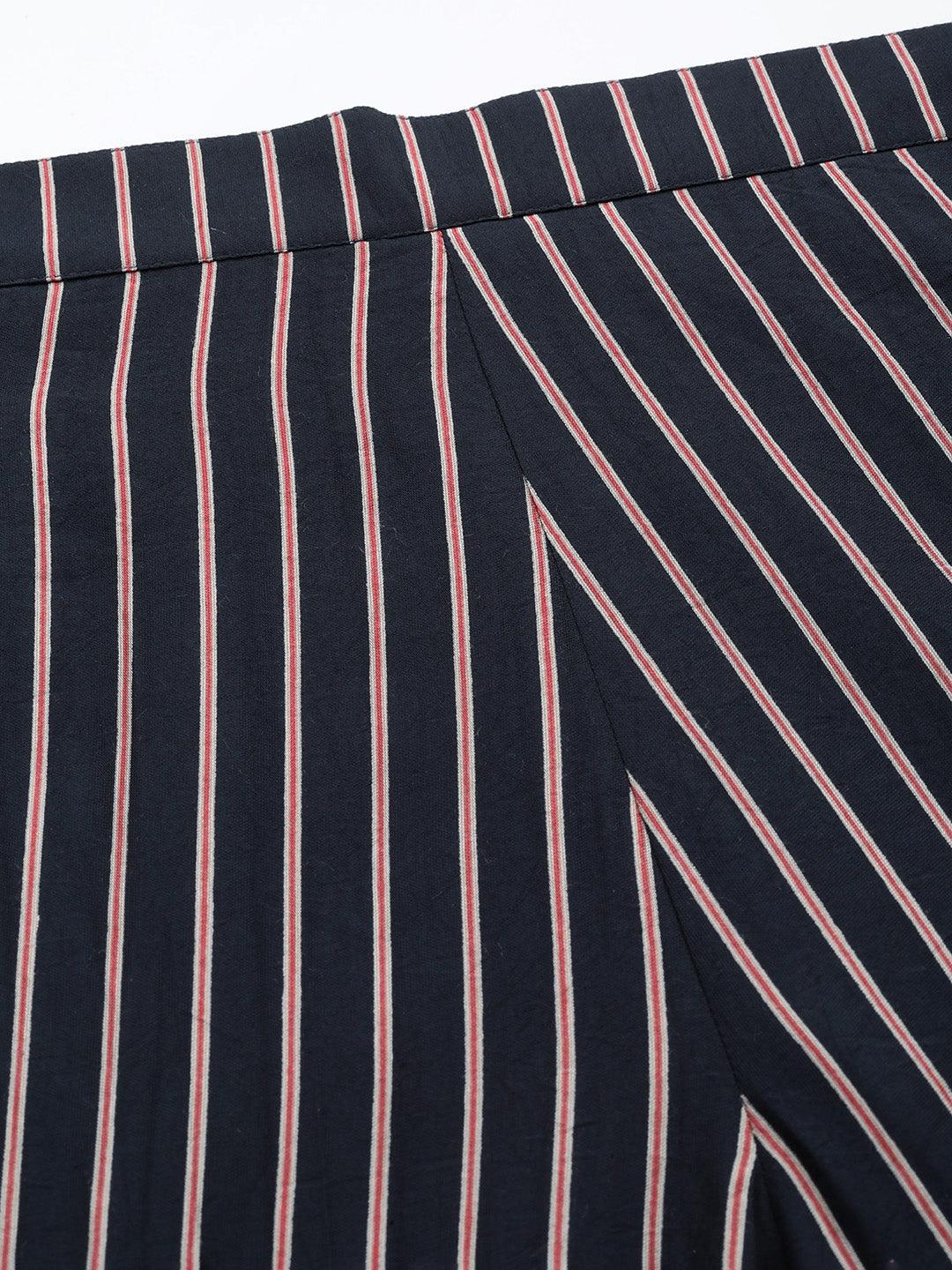 Navy Blue Printed Silk Trousers - Libas