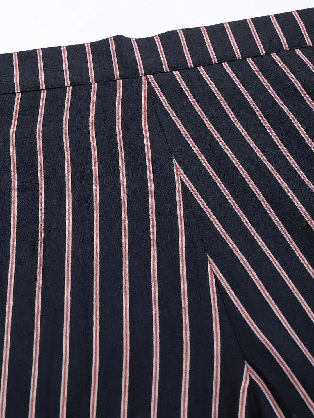 

Navy Blue Printed Silk Trousers