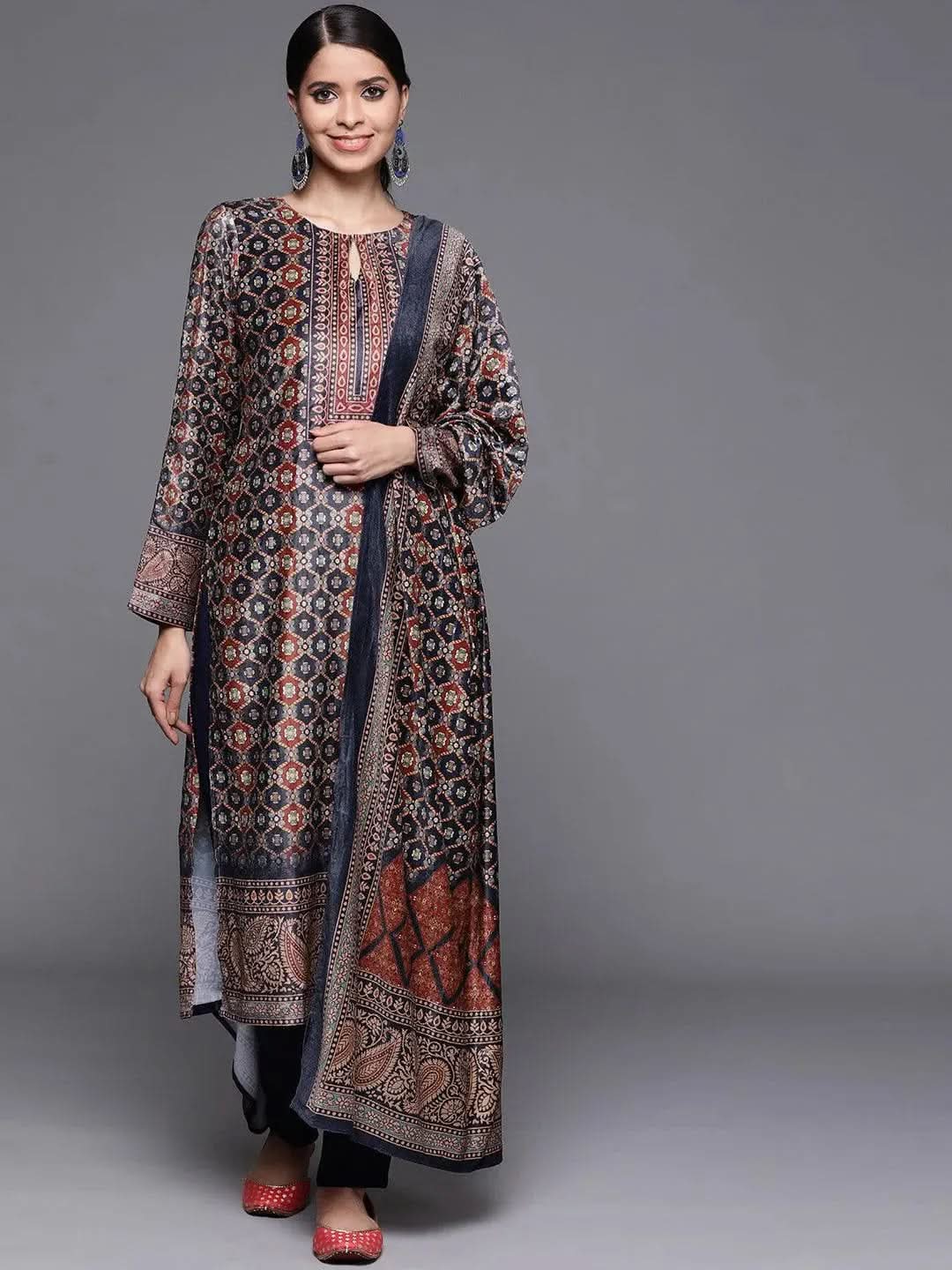 

Buy Navy Blue Printed Velvet Suit Set - 20360O- | Libas Ethnic Wear Online
