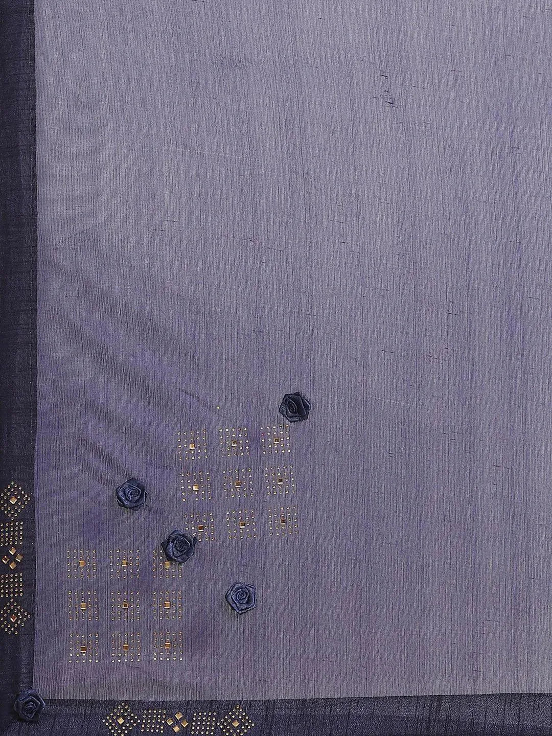 Navy Blue Solid Chiffon Saree - Libas 