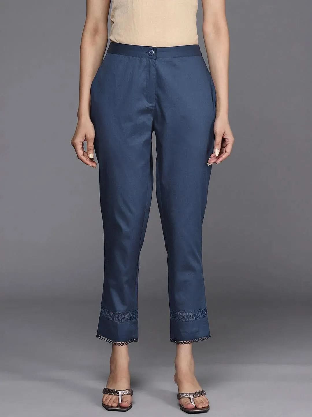

Navy Blue Solid Cotton Trousers