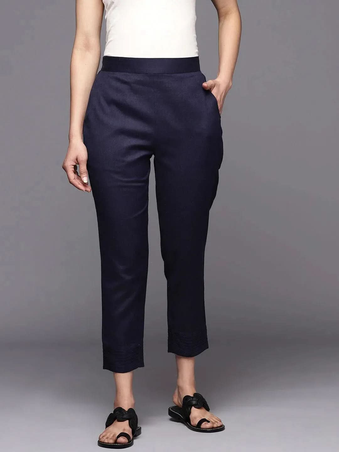 

Navy Blue Solid Cotton Trousers