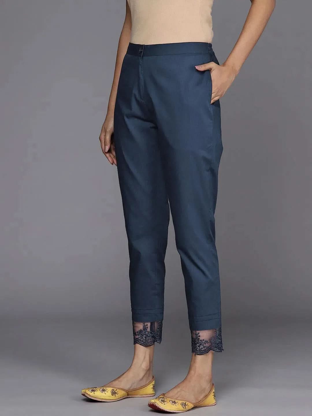 

Navy Blue Solid Cotton Trousers