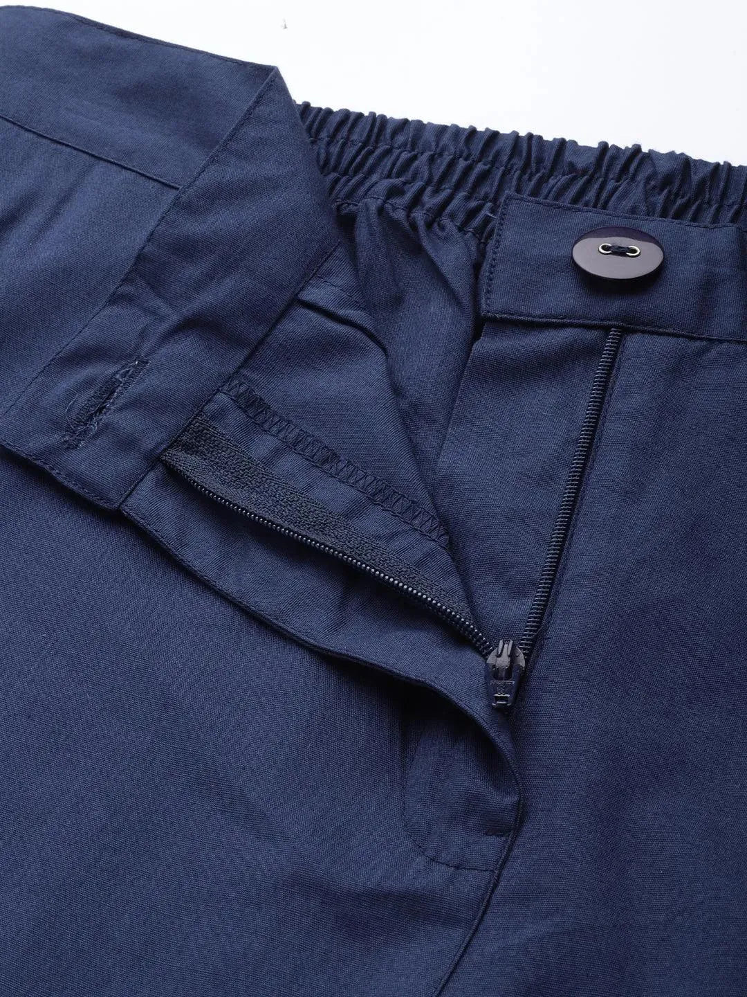 Navy Blue Solid Cotton Trousers - Libas 
