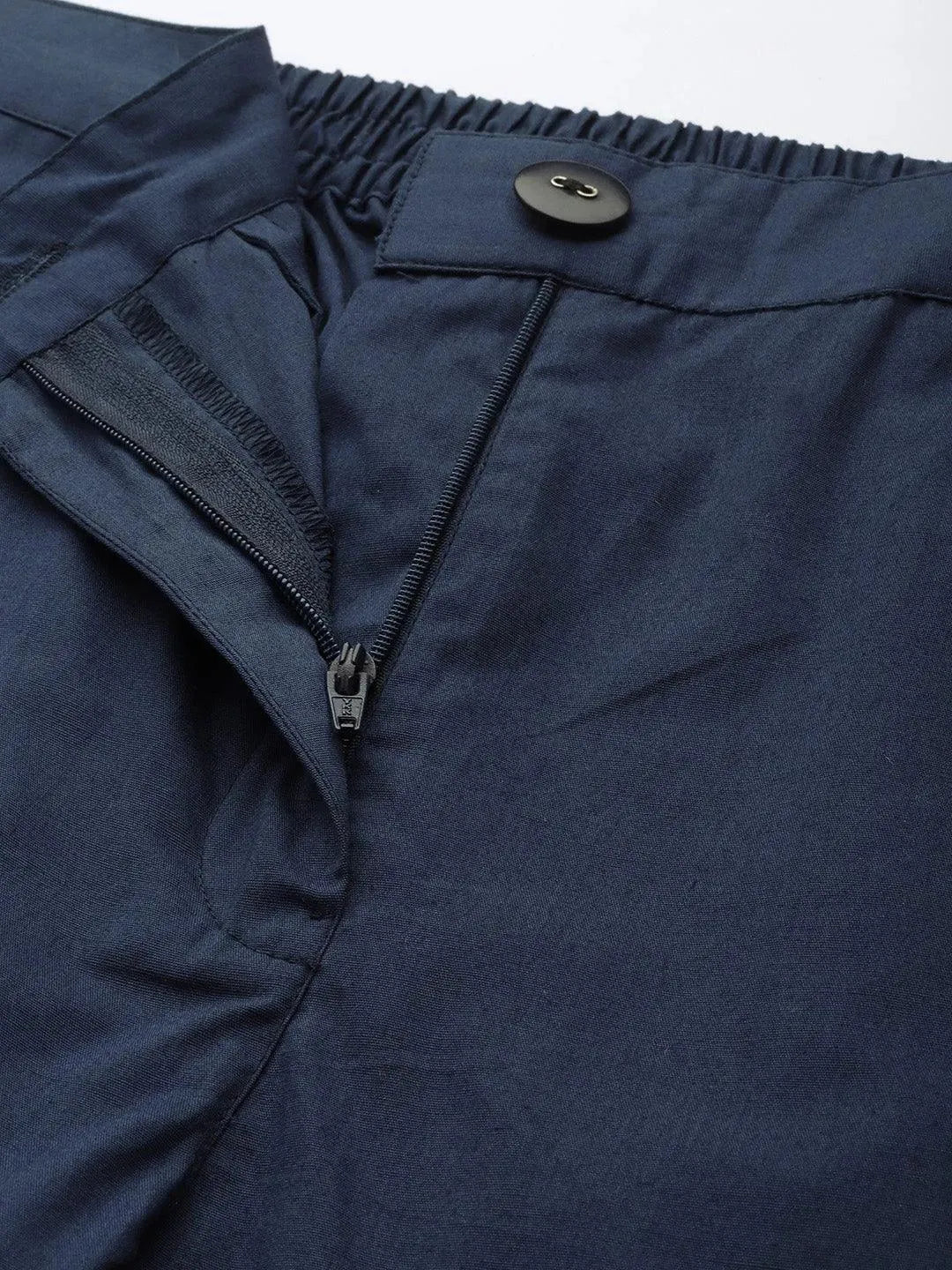 Navy Blue Solid Cotton Trousers - Libas 