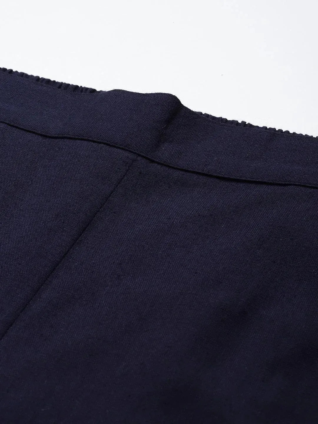 Navy Blue Solid Cotton Trousers - Libas 