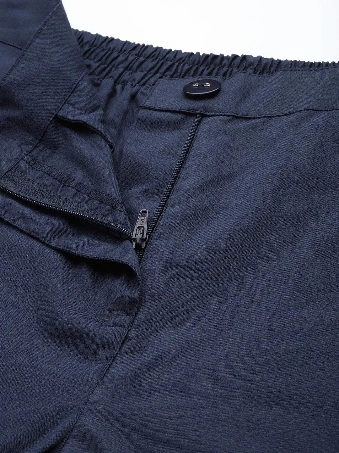 Navy Blue Solid Cotton Trousers - Libas 