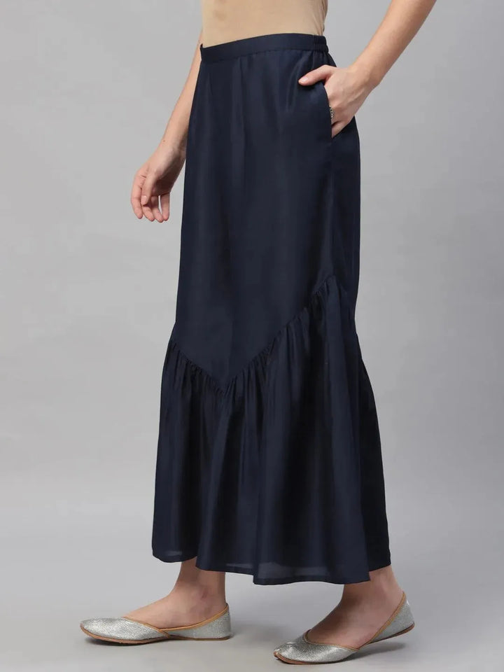 Navy Blue Solid Polyester Sharara Pants - Libas
