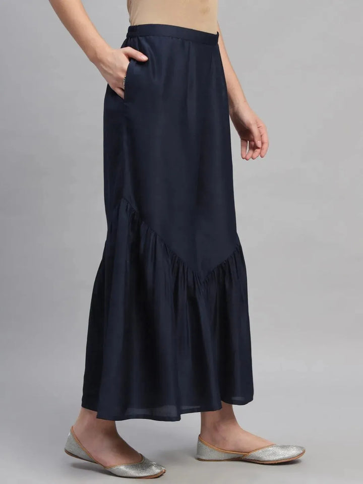 Navy Blue Solid Polyester Sharara Pants - Libas