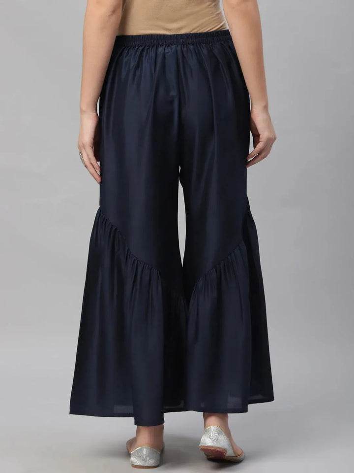 Navy Blue Solid Polyester Sharara Pants - Libas