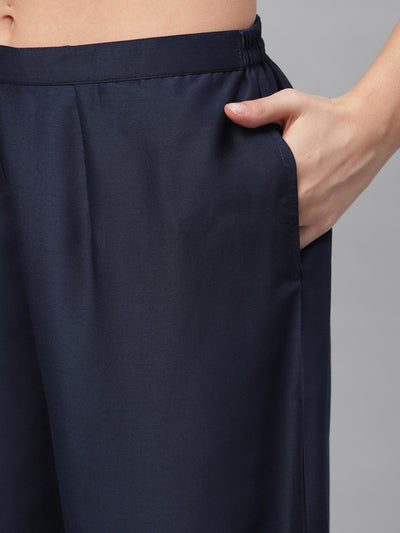 Navy Blue Solid Polyester Sharara Pants - Libas