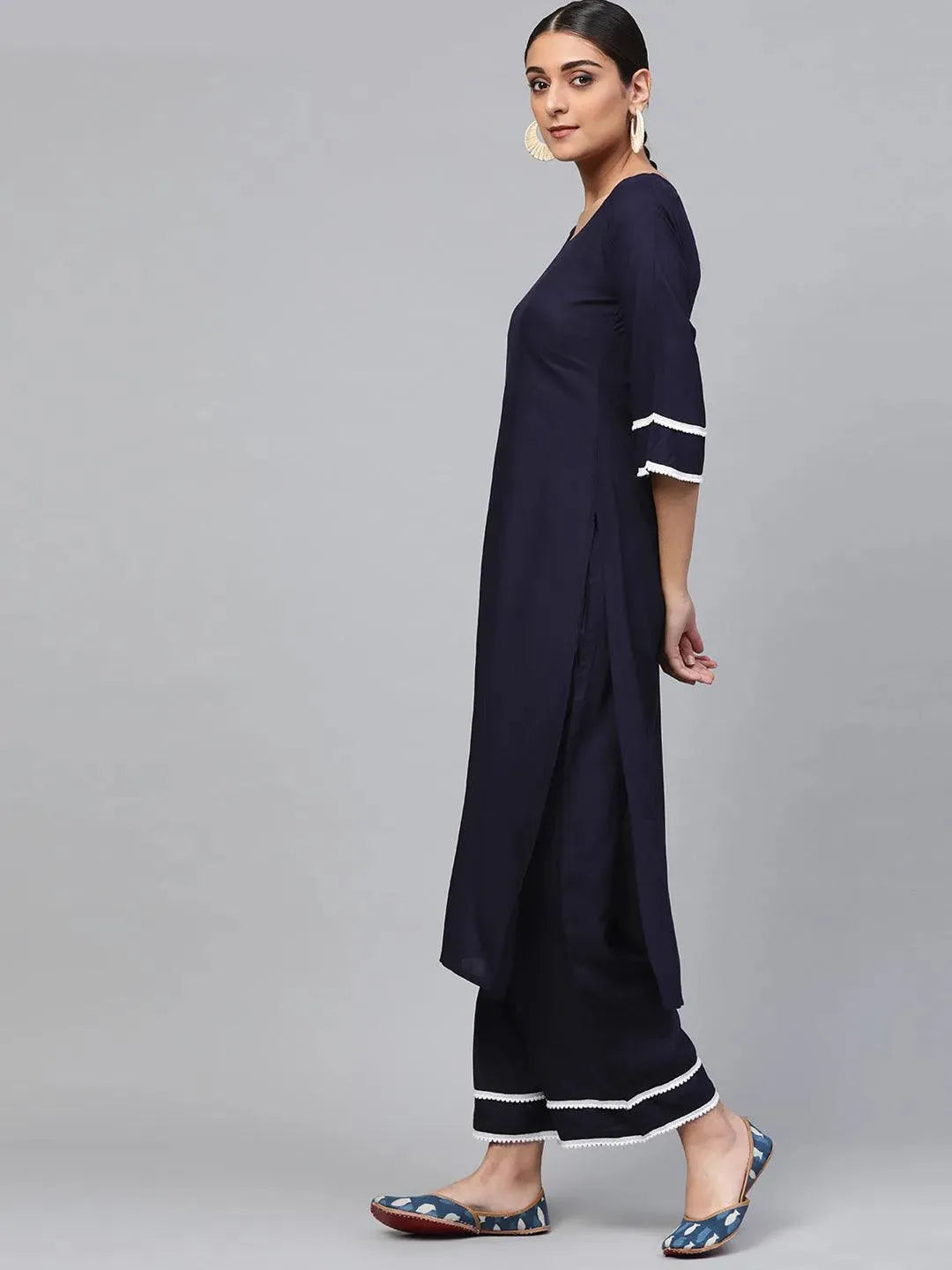 Navy Blue Solid Polyester Suit Set - Libas 