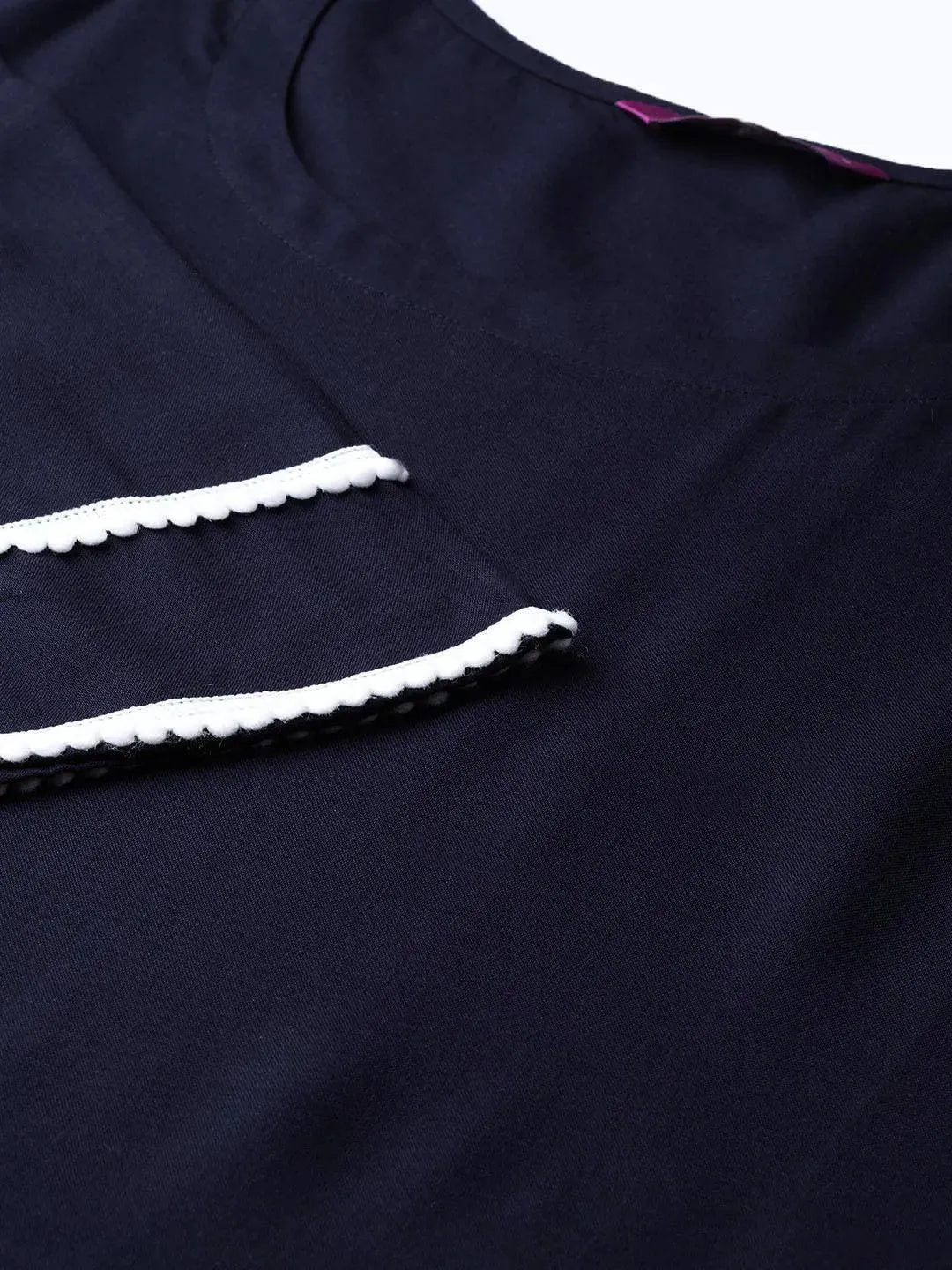 Navy Blue Solid Polyester Suit Set - Libas 