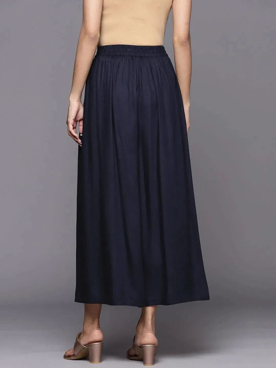 

Navy Blue Solid Rayon Palazzos