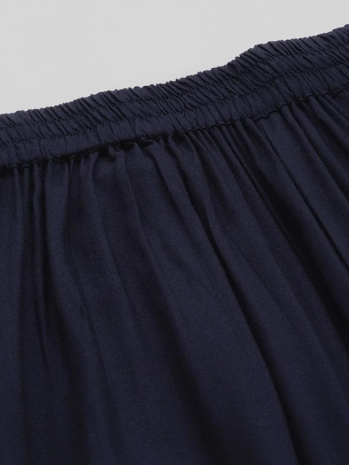 Navy Blue Solid Rayon Palazzos - Libas