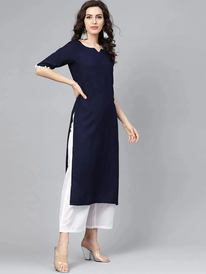 Navy Blue Solid Rayon Suit Set - Libas