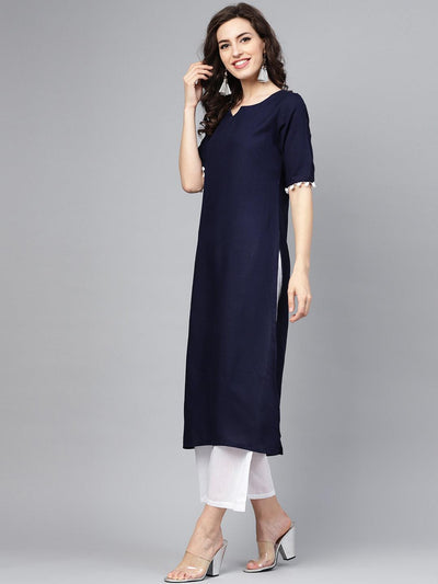 Navy Blue Solid Rayon Suit Set - Libas