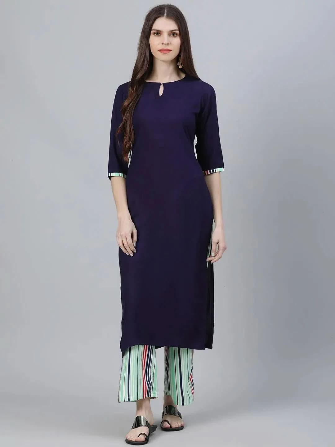 

Buy Navy Blue Solid Rayon Kurta Set - 6908- | Libas Ethnic Wear Online