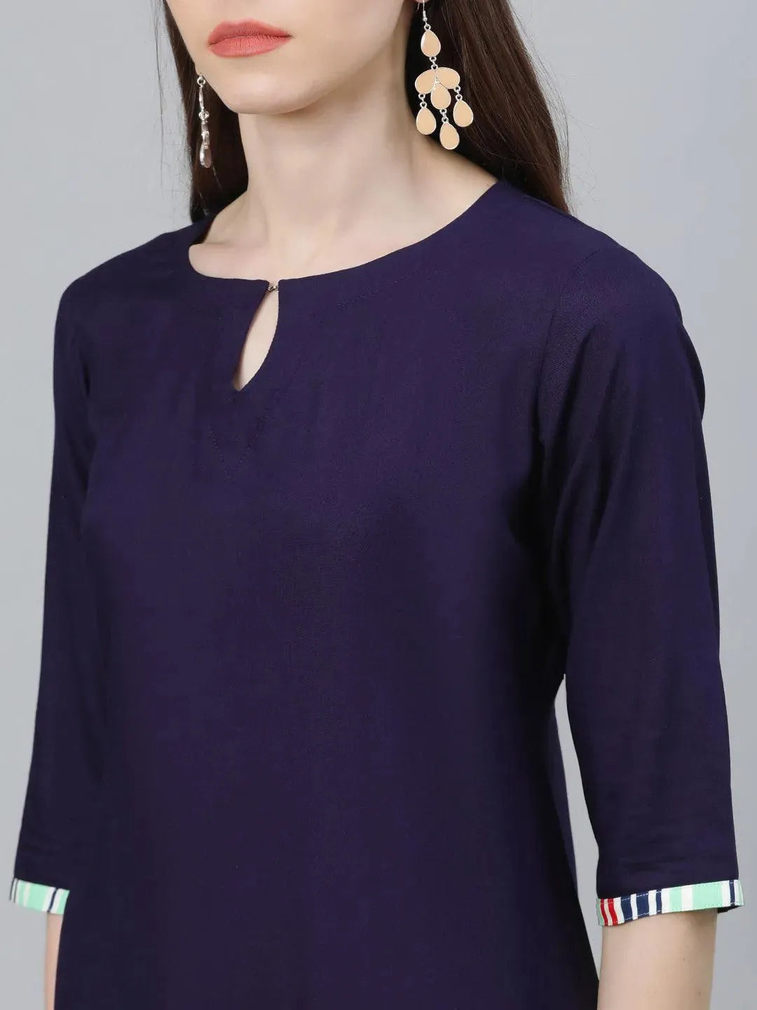 Navy Blue Solid Rayon Kurta Set - Libas 