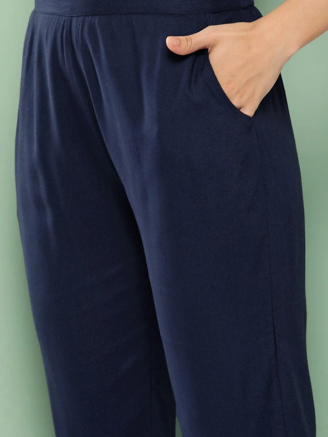 Navy Blue Solid Rayon Trousers - Libas 