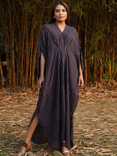 Dresses | Black Grey Striped Gown | Freeup