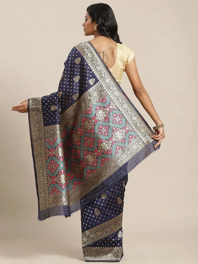 Navy Blue Woven Design Brocade Saree - Libas