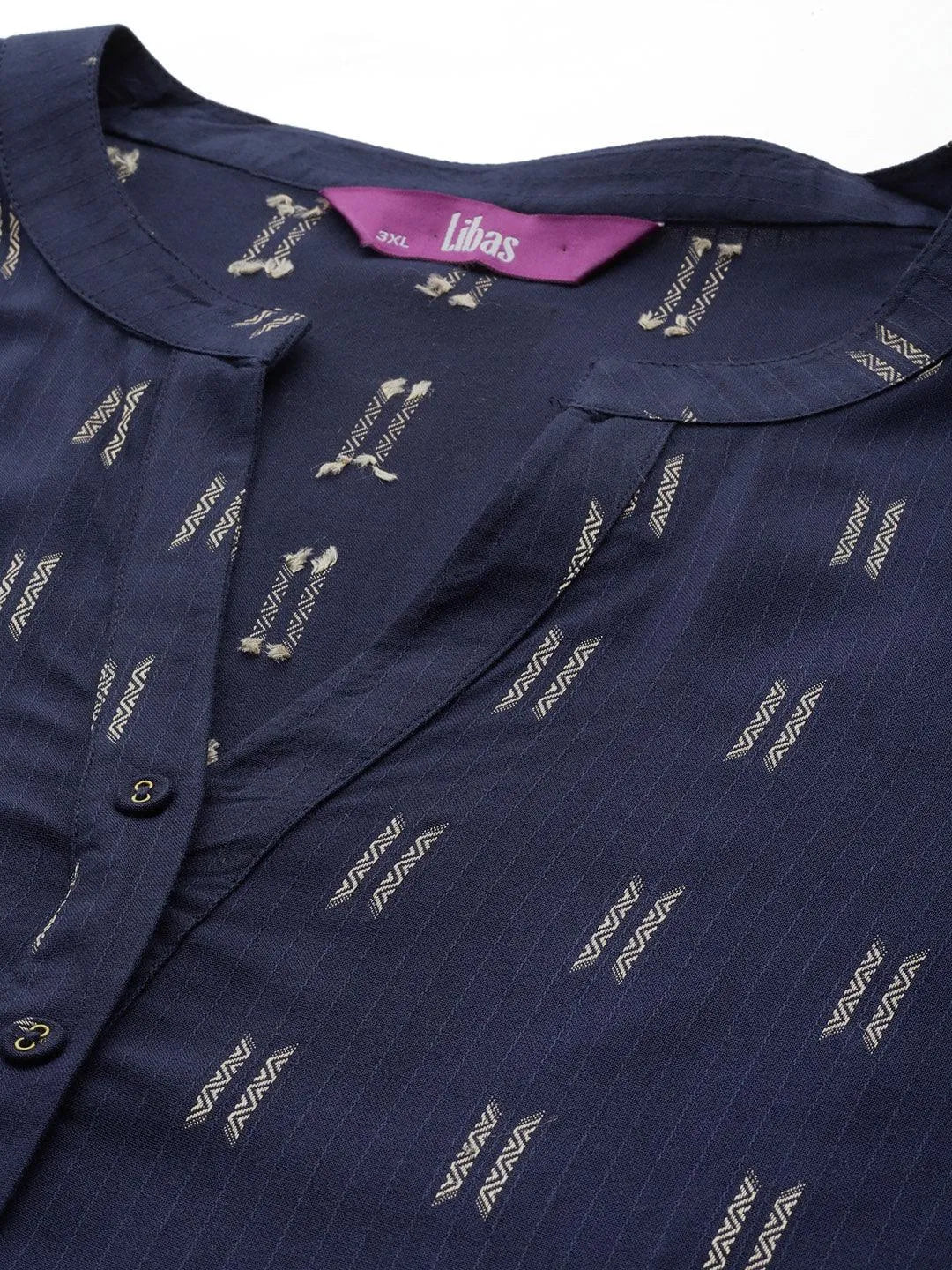 Navy Blue Woven Design Rayon Straight Kurta - Libas 