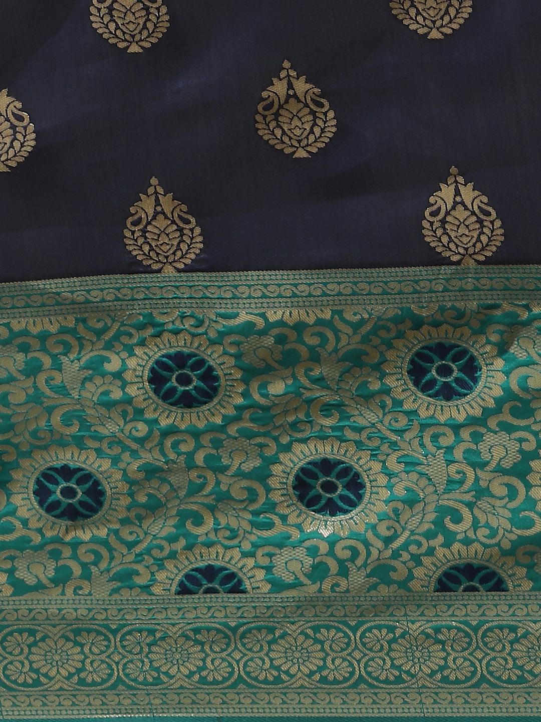 Navy Blue Woven Design Silk Saree - Libas