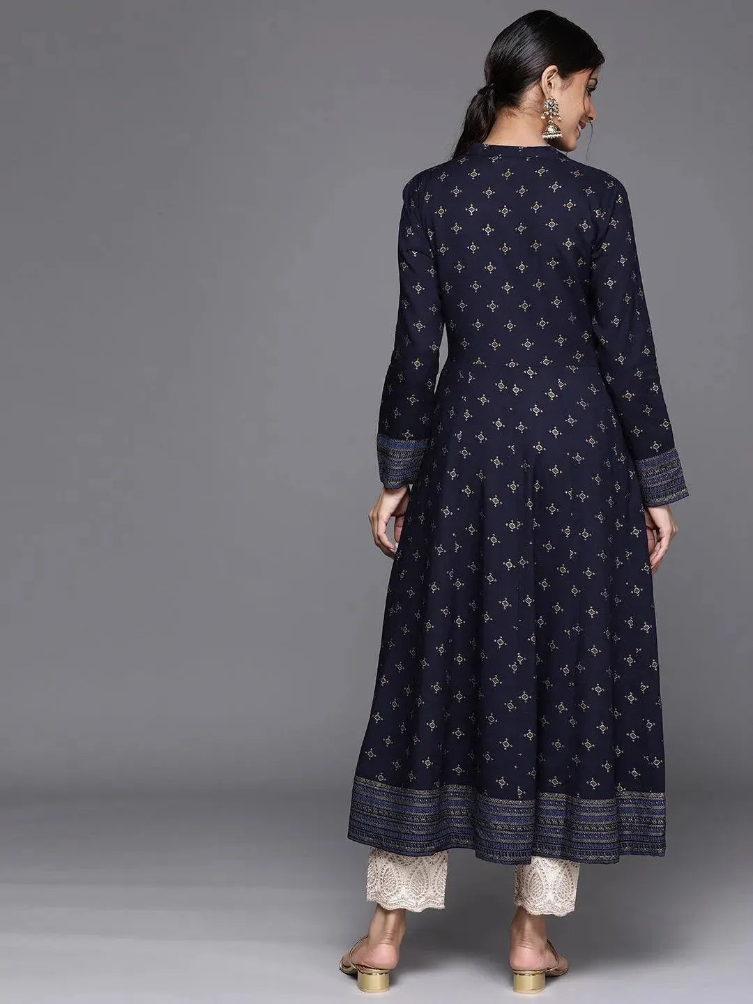 Navy Blue Yoke Design Rayon Kurta - Libas 