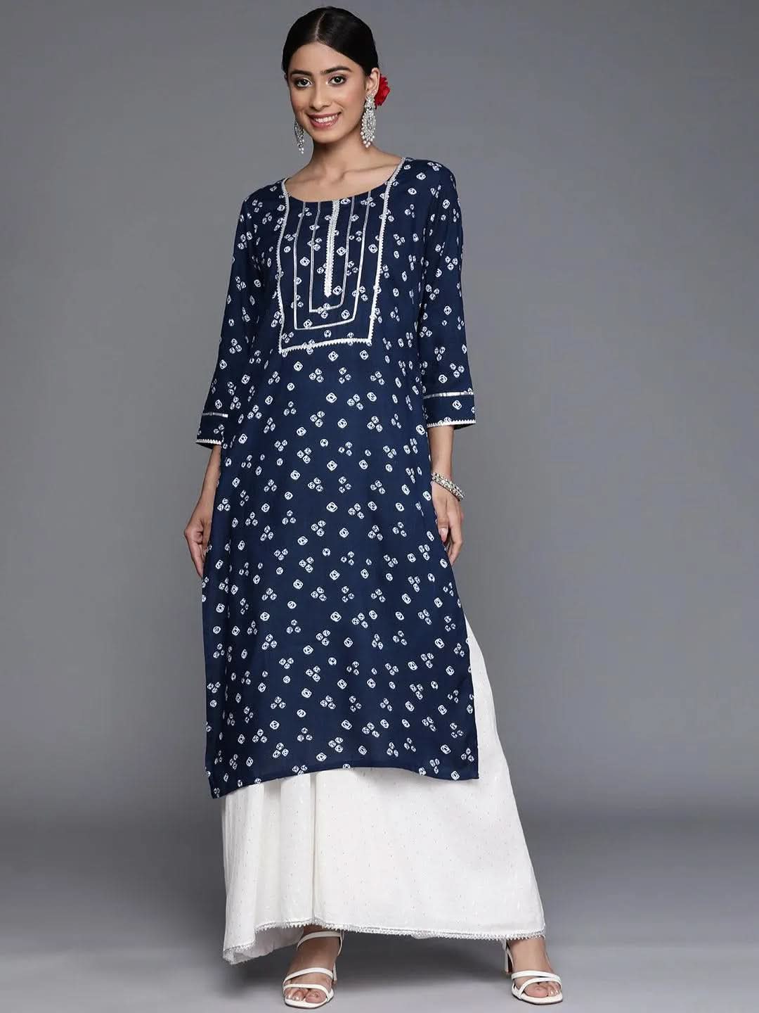 

Navy Blue Yoke Design Rayon Straight Kurta