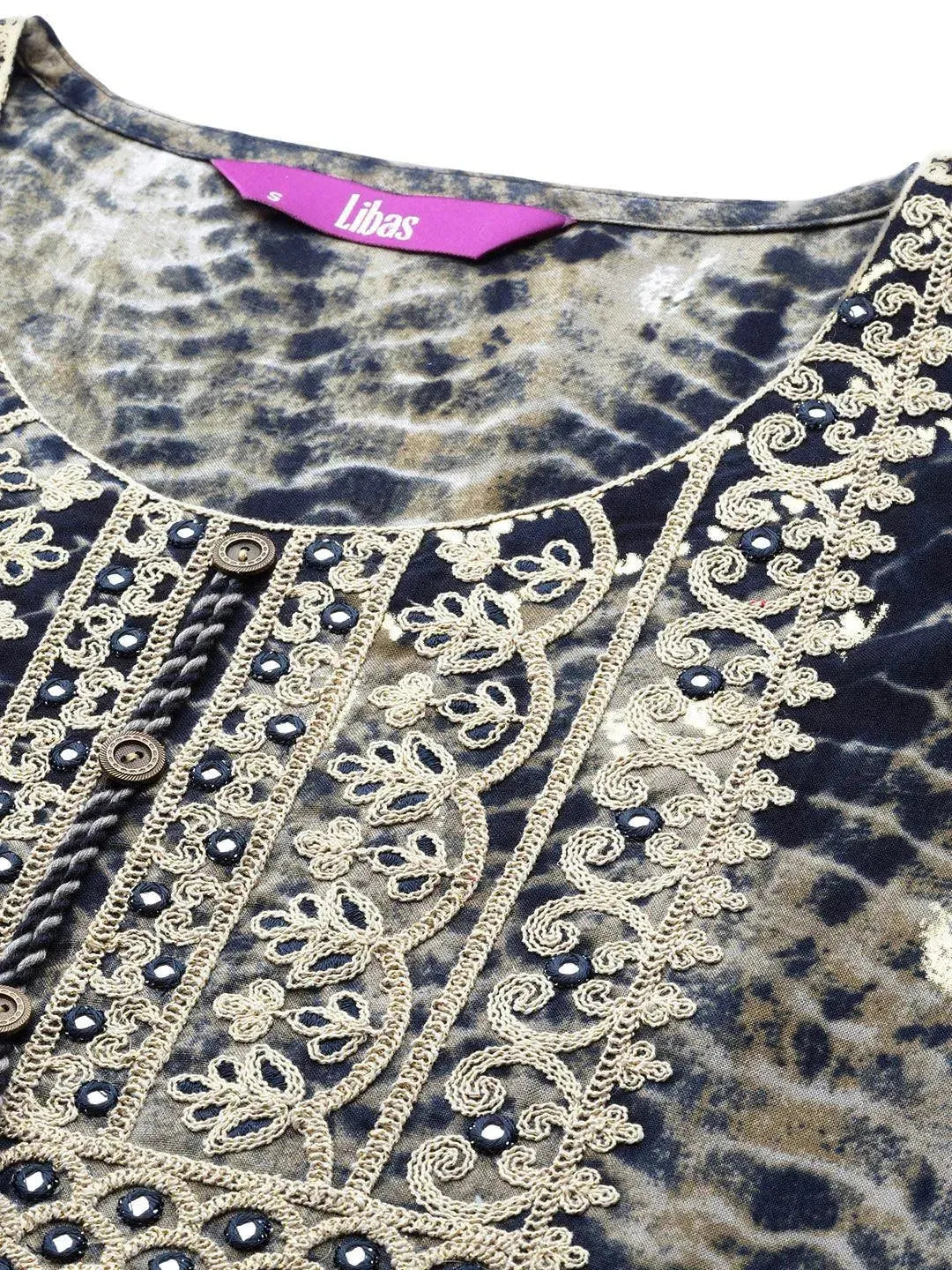 Navy Blue Yoke Design Rayon Straight Kurta - Libas 