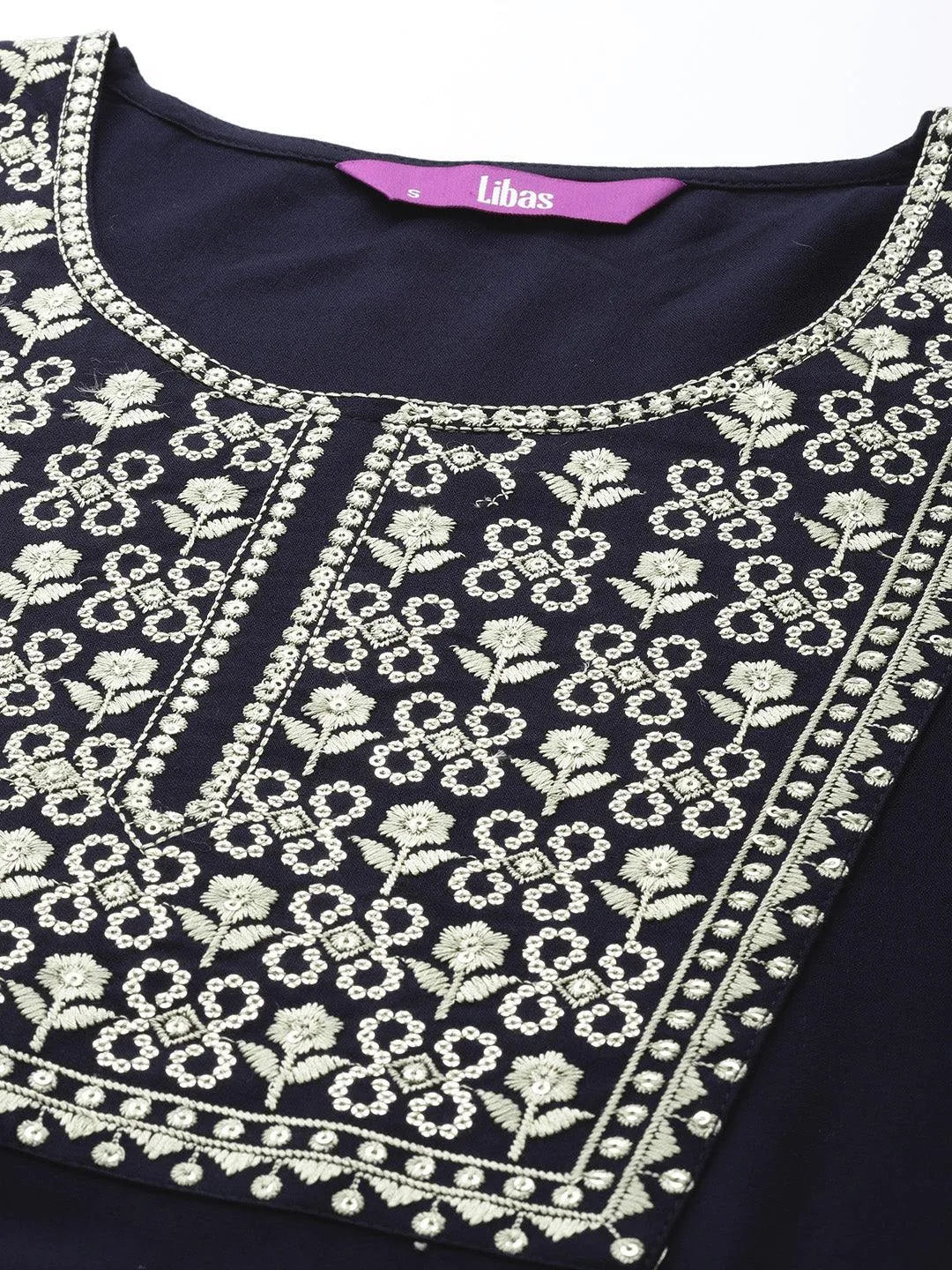 Navy Blue Printed Rayon Straight Kurta - Libas