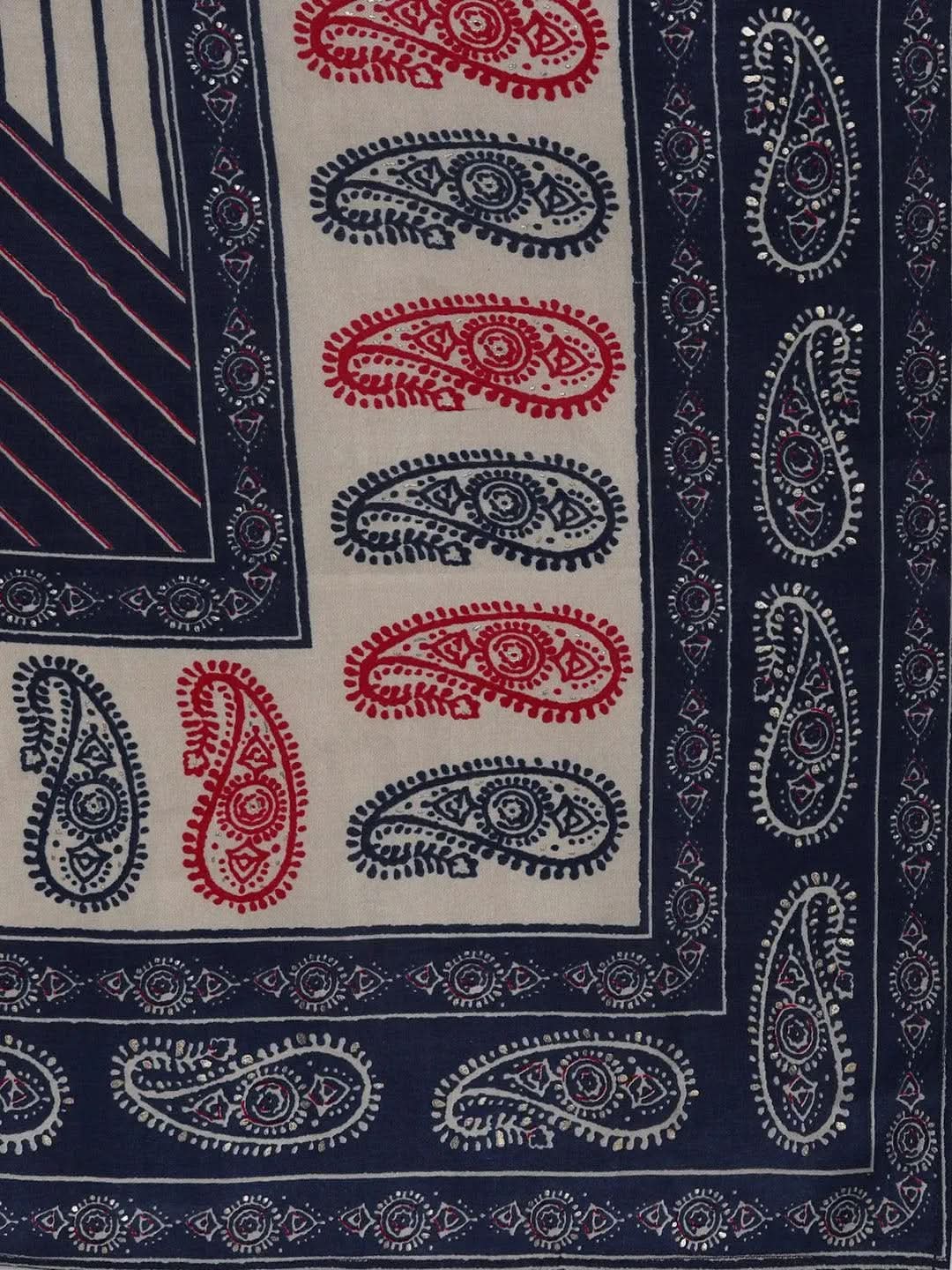 Navy Blue Yoke Design Silk Blend Straight Suit Set - Libas 