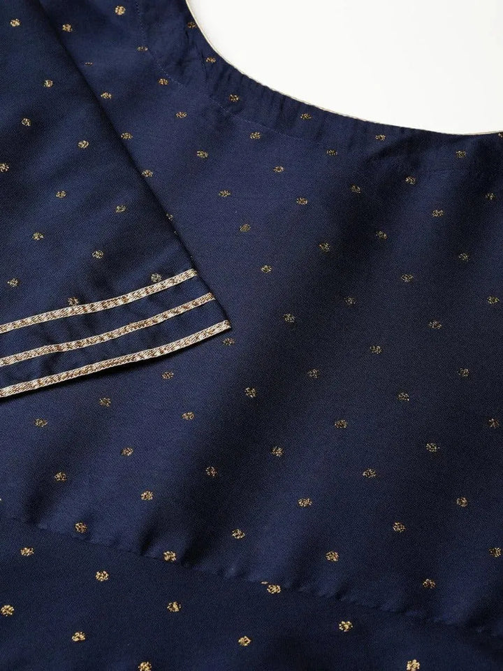 Navy Blue Zari Work Chanderi Dress With Dupatta - Libas