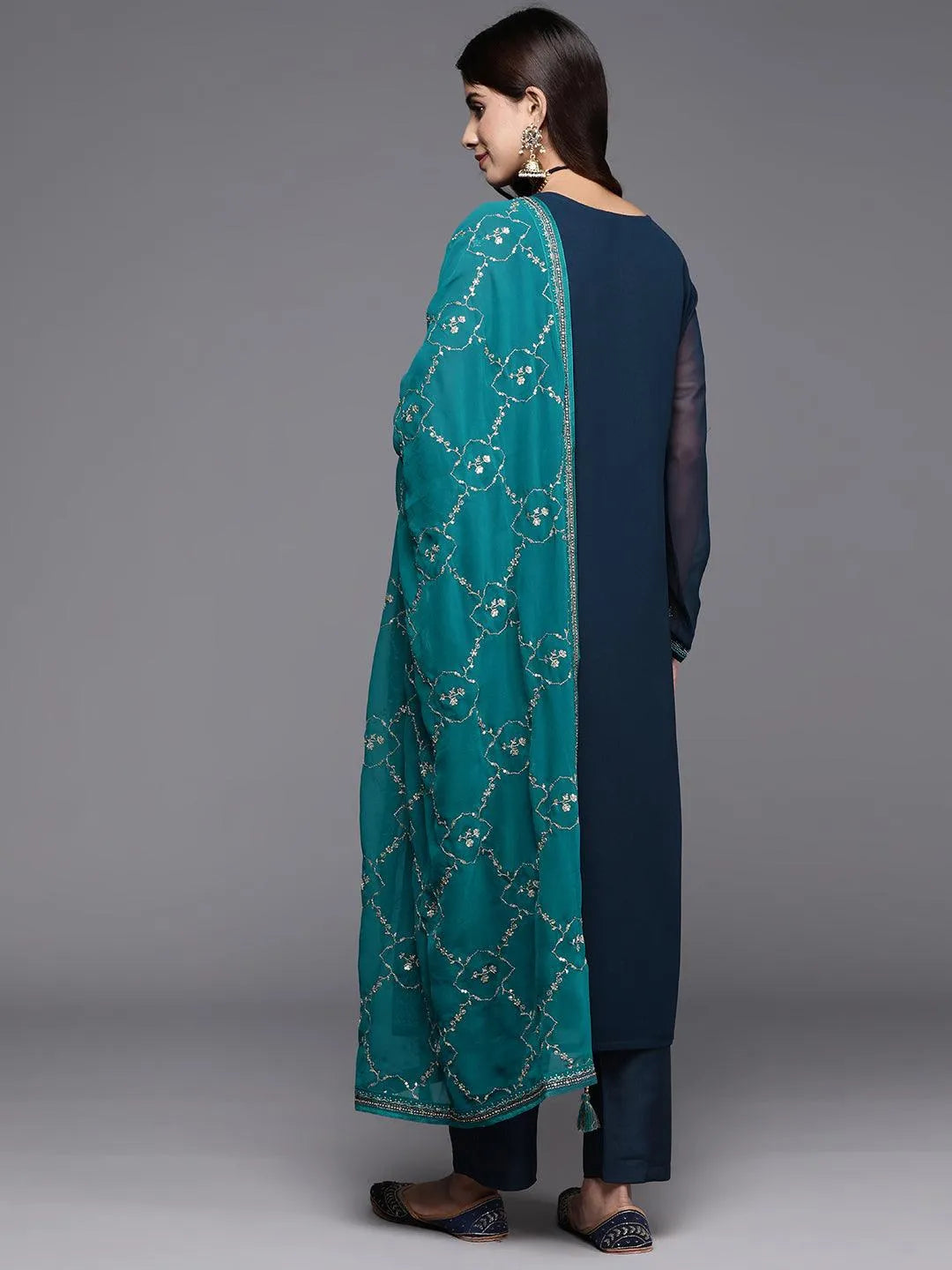 Kumkumeshwari Libas Art Maroon Embroidered Georgette Straight Suit Set With Dupatta