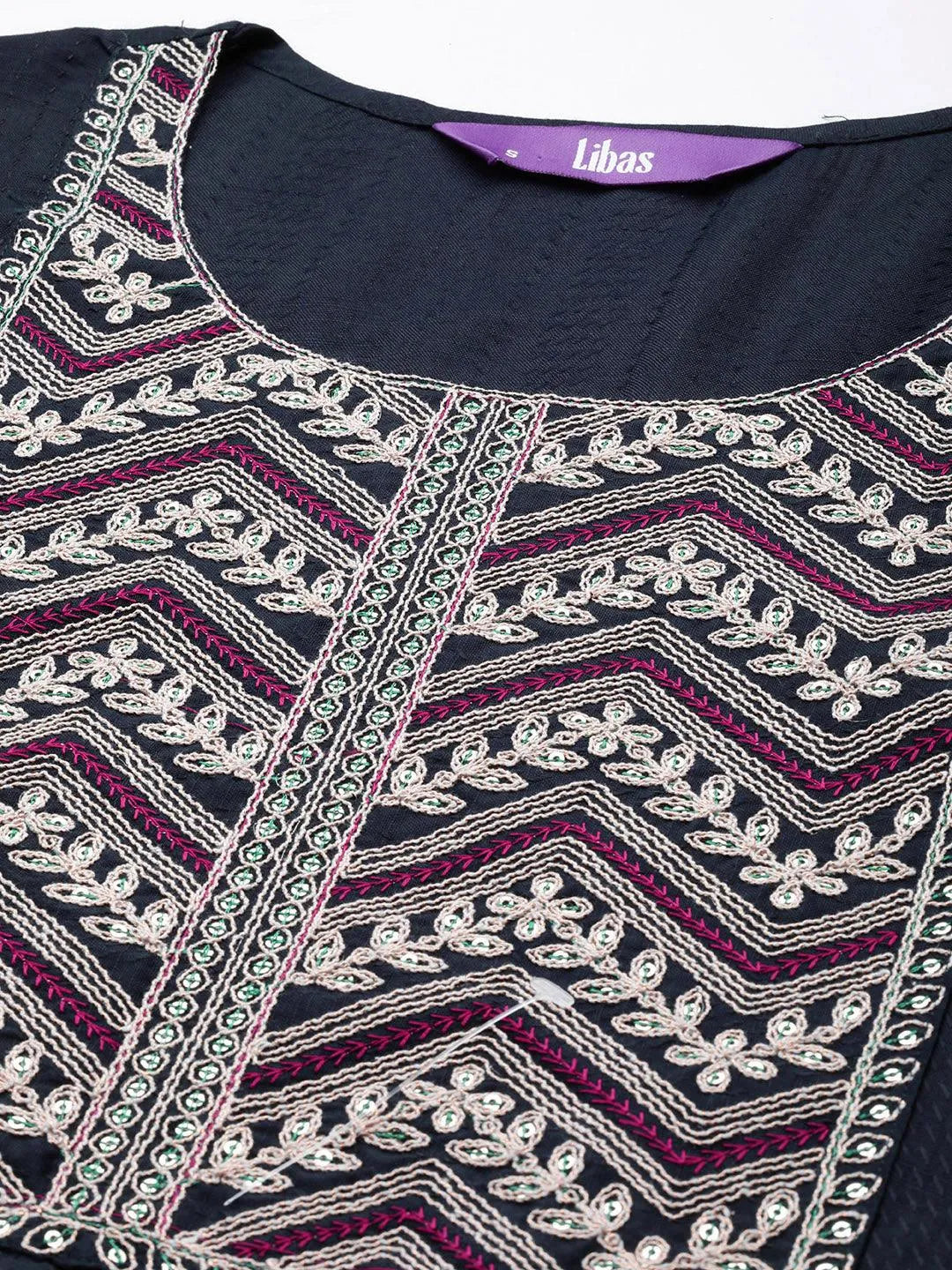 Navy Yoke Design Rayon Straight Kurta - Libas 