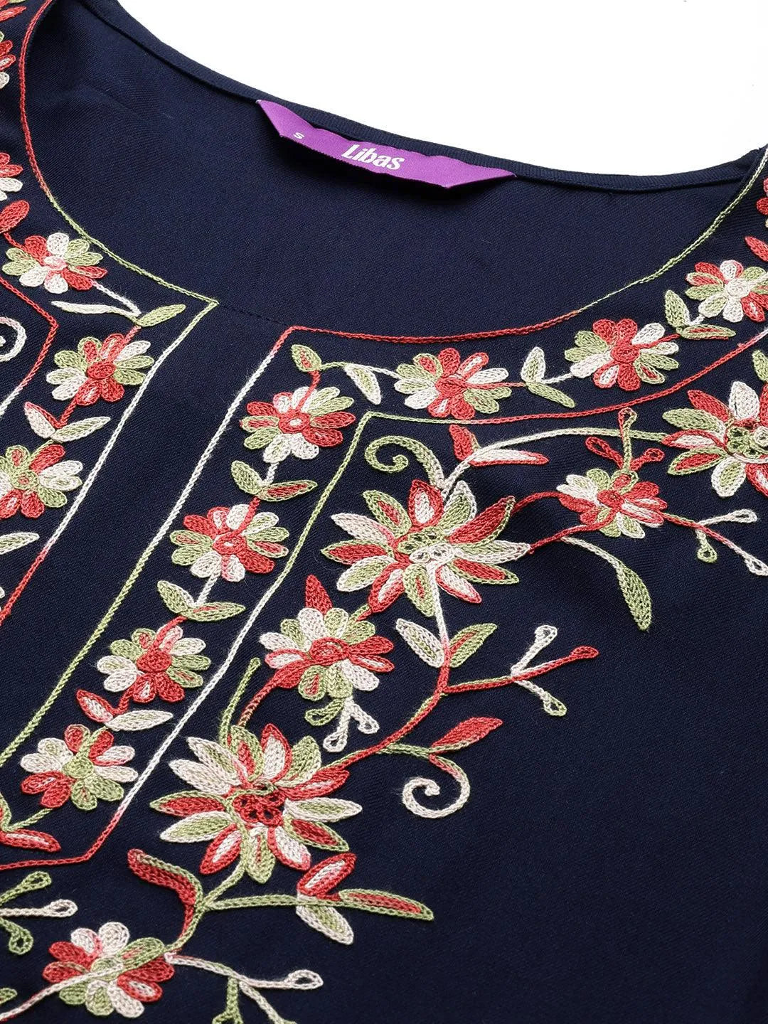 Women'S Navy Blue & Off-White Yoke Design Kurta With Palazzos & Dupatta main image 1