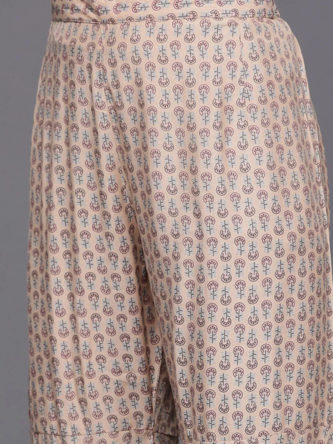 Nude Printed Silk Blend A-Line Kurta With Sharara & Dupatta - Libas 