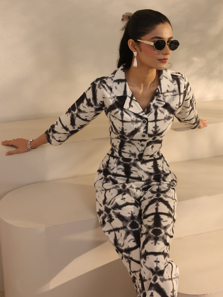 Libas Off White Abstract Printed Cotton Blend Co-Ord Set