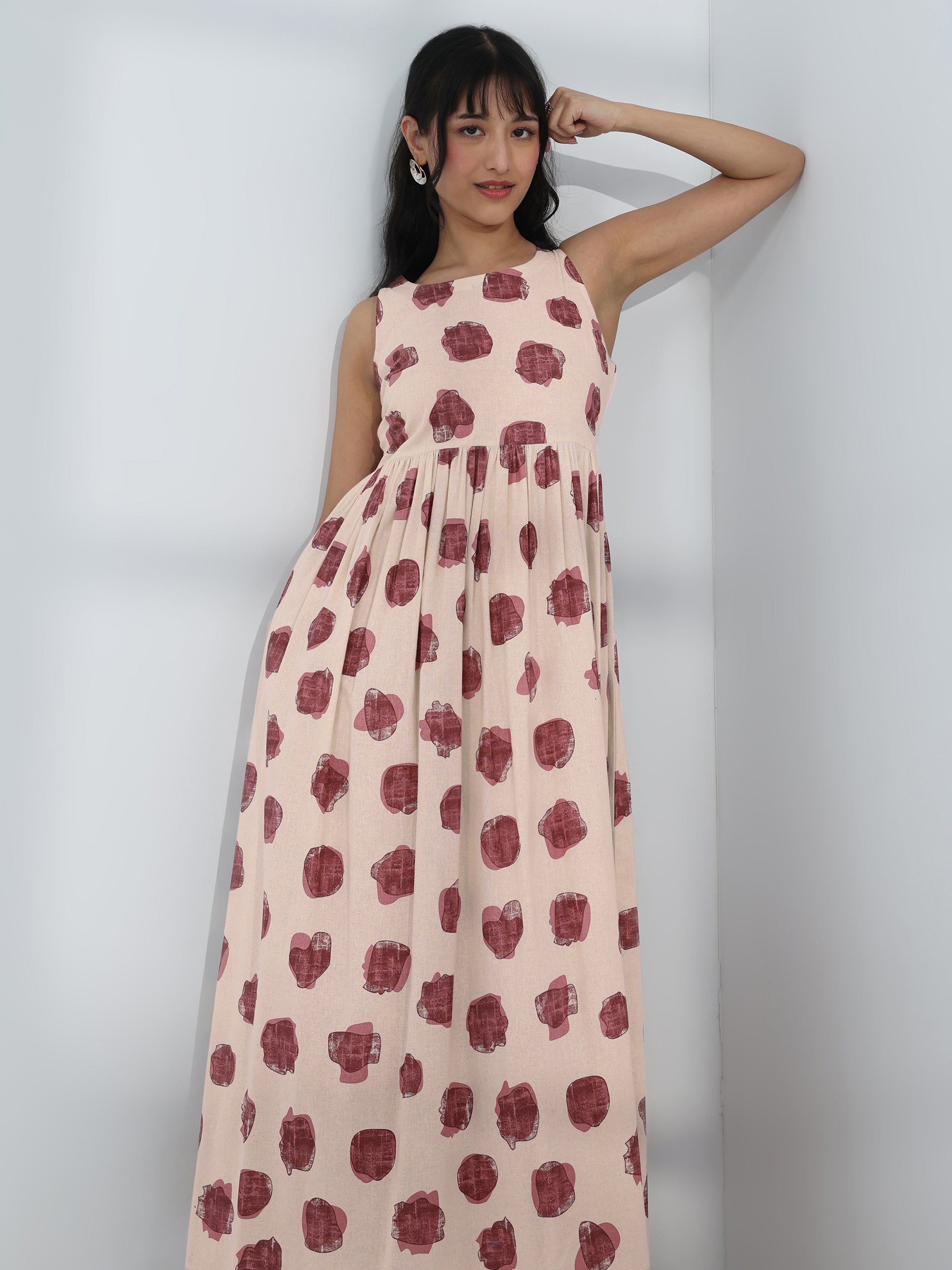 Off-White Abstract Printed Fit-And-Flare Cotton One-Piece Dress-image-30