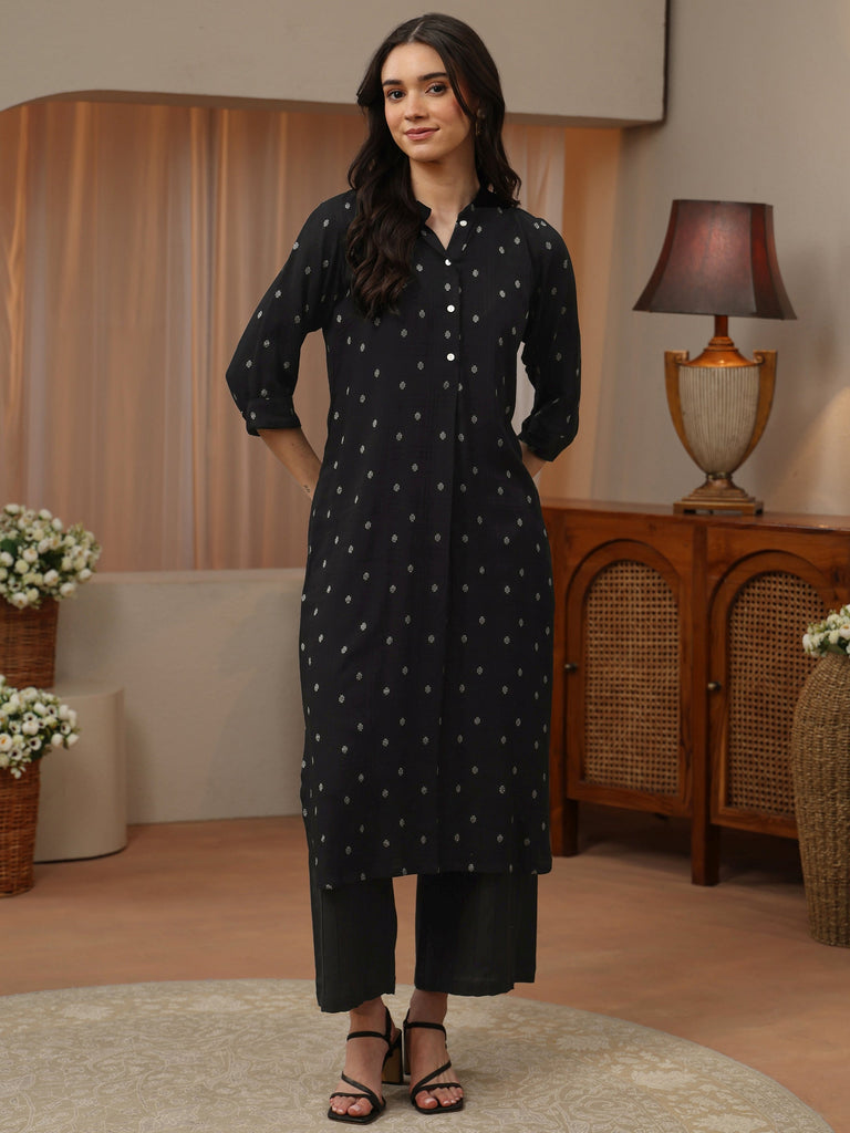 Libas Black Woven Design Rayon Straight Kurta