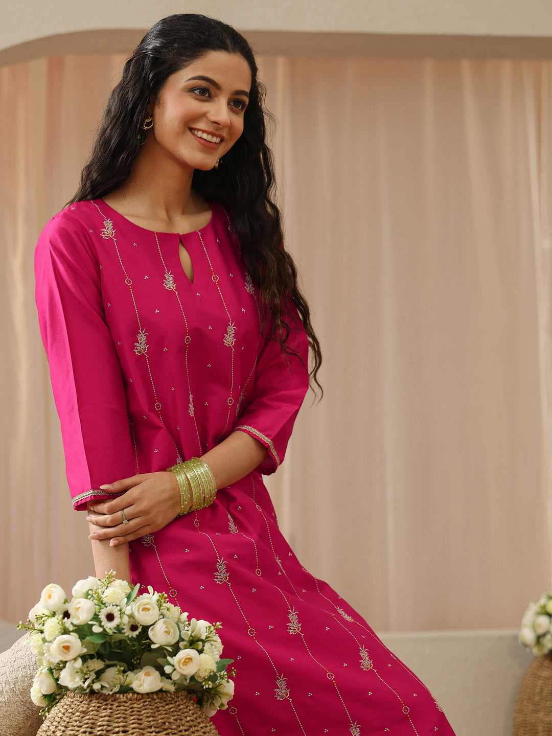  Off White Abstract Printed Panelled A-Line Kurta 
