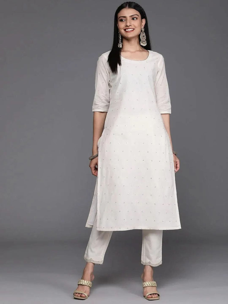 Libas Off White Embellished Cotton Kurta