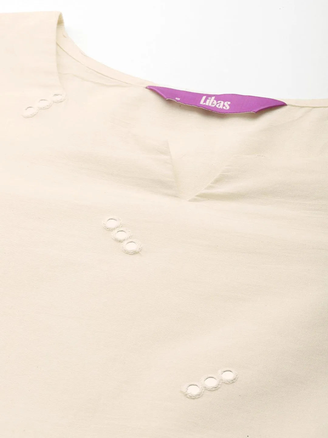 Off White Embroidered Cotton A-Line Kurta - Libas 